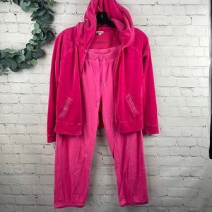 JUICY COUTURE 2 Piece Y2K Hot Pink Velour Crop Sweatpants and Sweatshirt size M